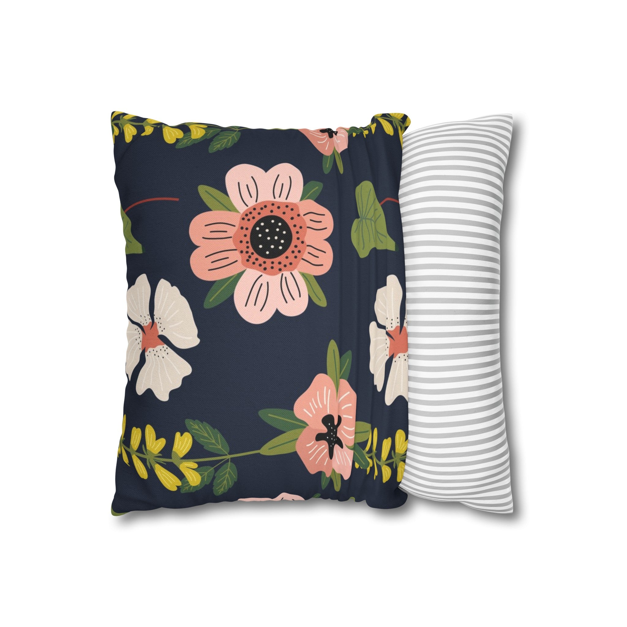 Black Floral Pattern Square Pillow Case - Spun Polyester Square Pillow - Home Decor - Couch Pillows - Throw Pillow - Patio Furniture