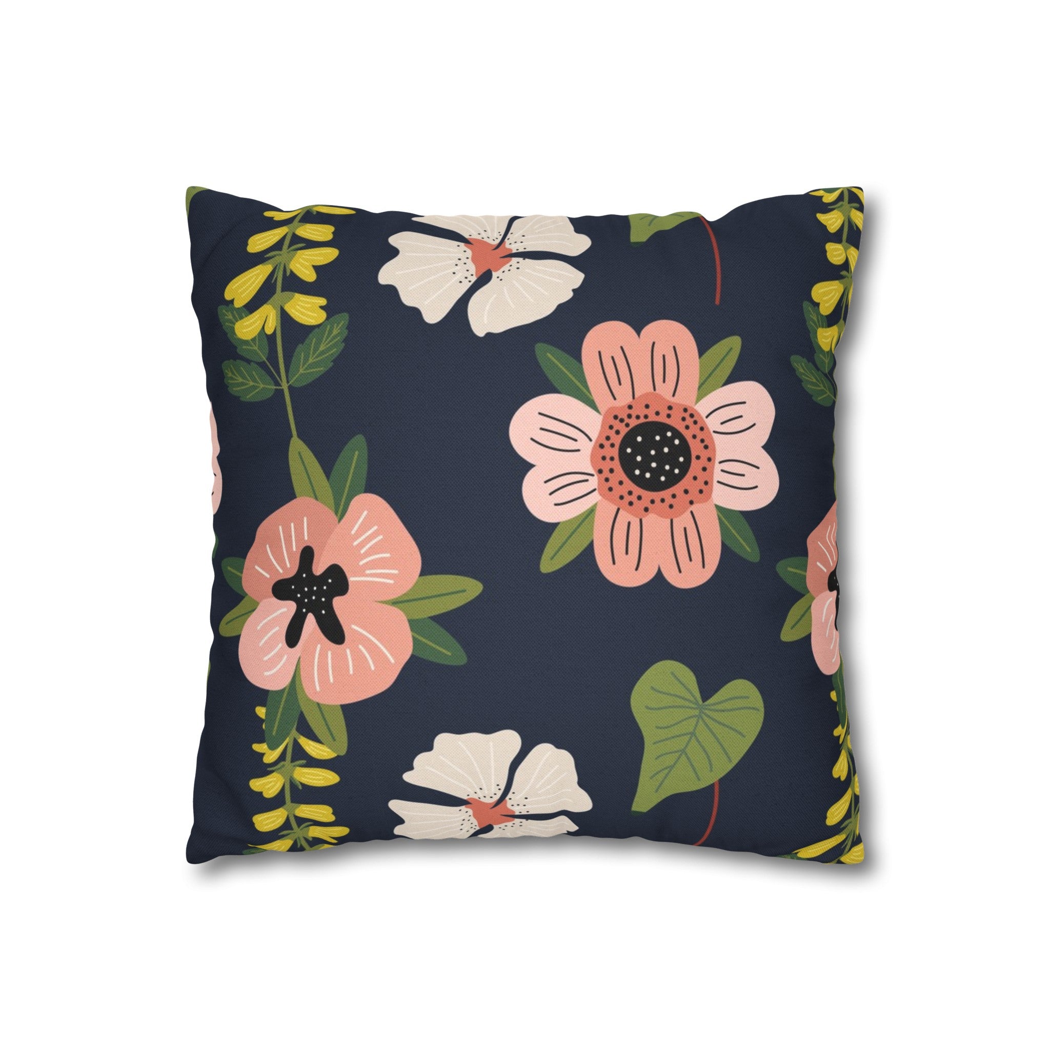 Black Floral Pattern Square Pillow Case - Spun Polyester Square Pillow - Home Decor - Couch Pillows - Throw Pillow - Patio Furniture