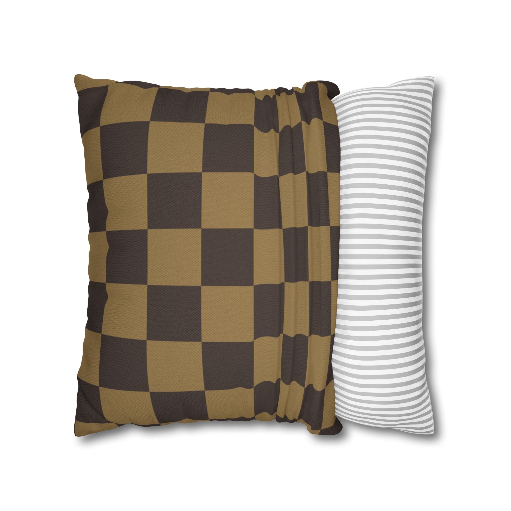 Checker Board Pattern Square Pillow Case - Brown and Caramel Spun Polyester Square Pillow - Home Décor - Couch Pillows - Modern Pattern