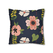 Black Floral Pattern Square Pillow Case - Spun Polyester Square Pillow - Home Decor - Couch Pillows - Throw Pillow - Patio Furniture