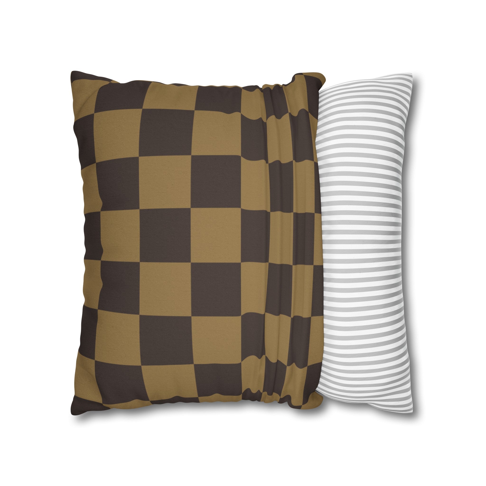 Checker Board Pattern Square Pillow Case - Brown and Caramel Spun Polyester Square Pillow - Home Décor - Couch Pillows - Modern Pattern