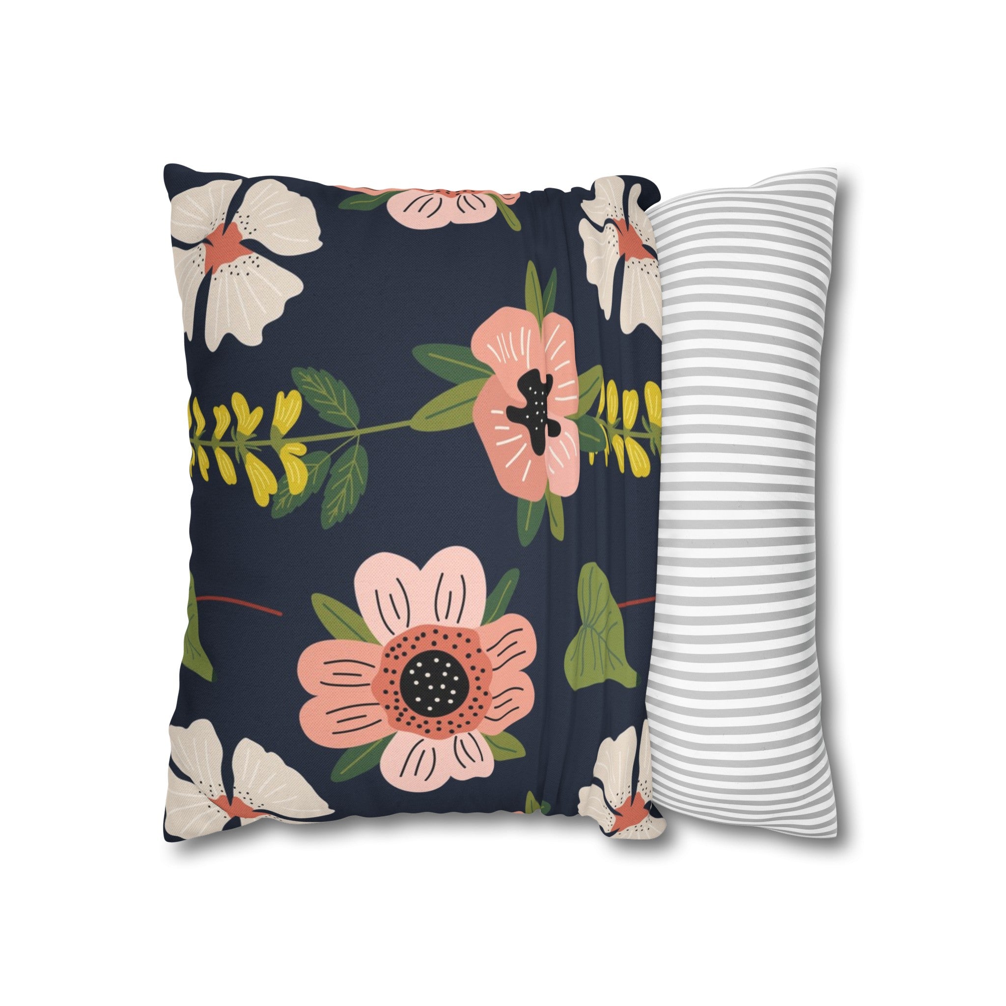 Black Floral Pattern Square Pillow Case - Spun Polyester Square Pillow - Home Decor - Couch Pillows - Throw Pillow - Patio Furniture