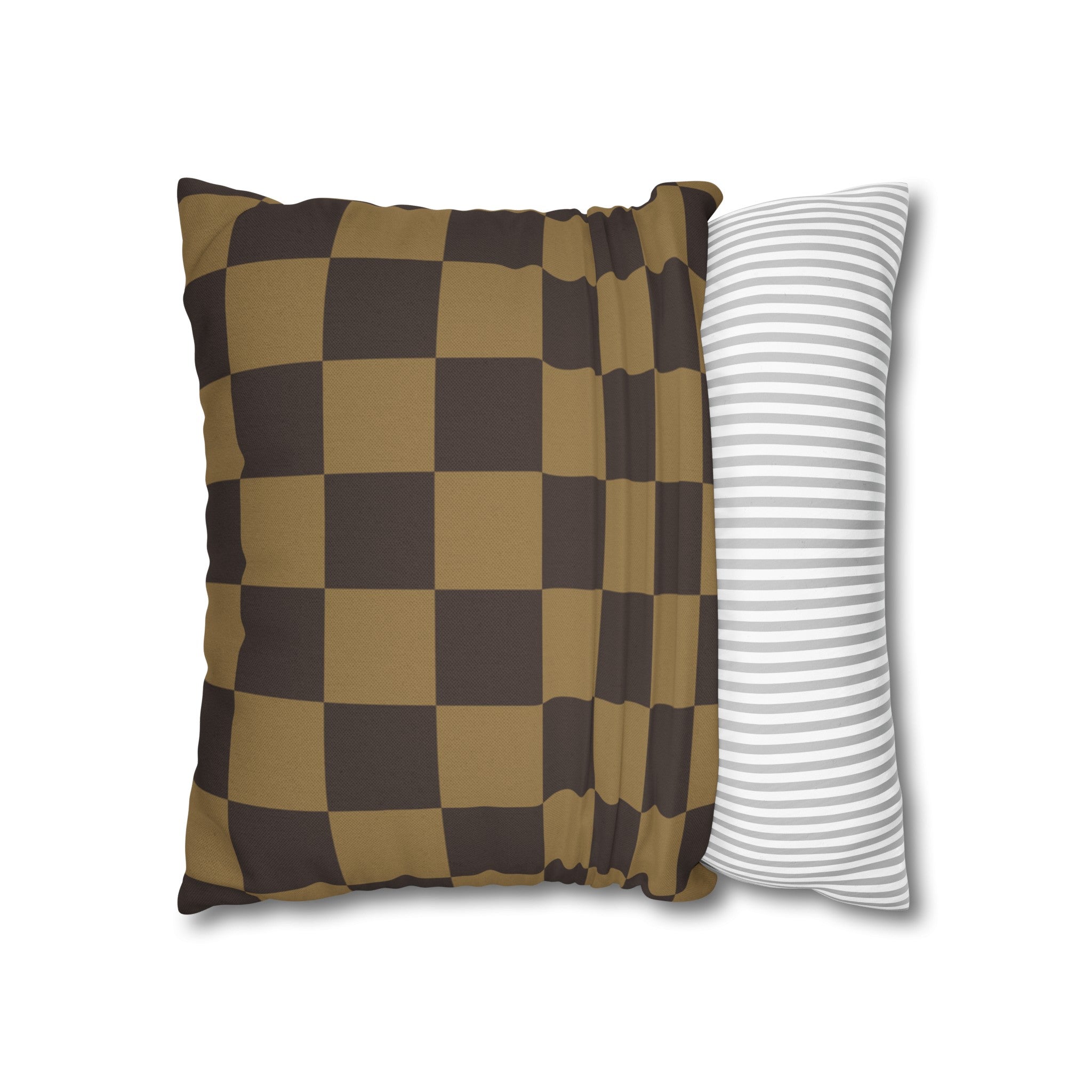 Checker Board Pattern Square Pillow Case - Brown and Caramel Spun Polyester Square Pillow - Home Décor - Couch Pillows - Modern Pattern