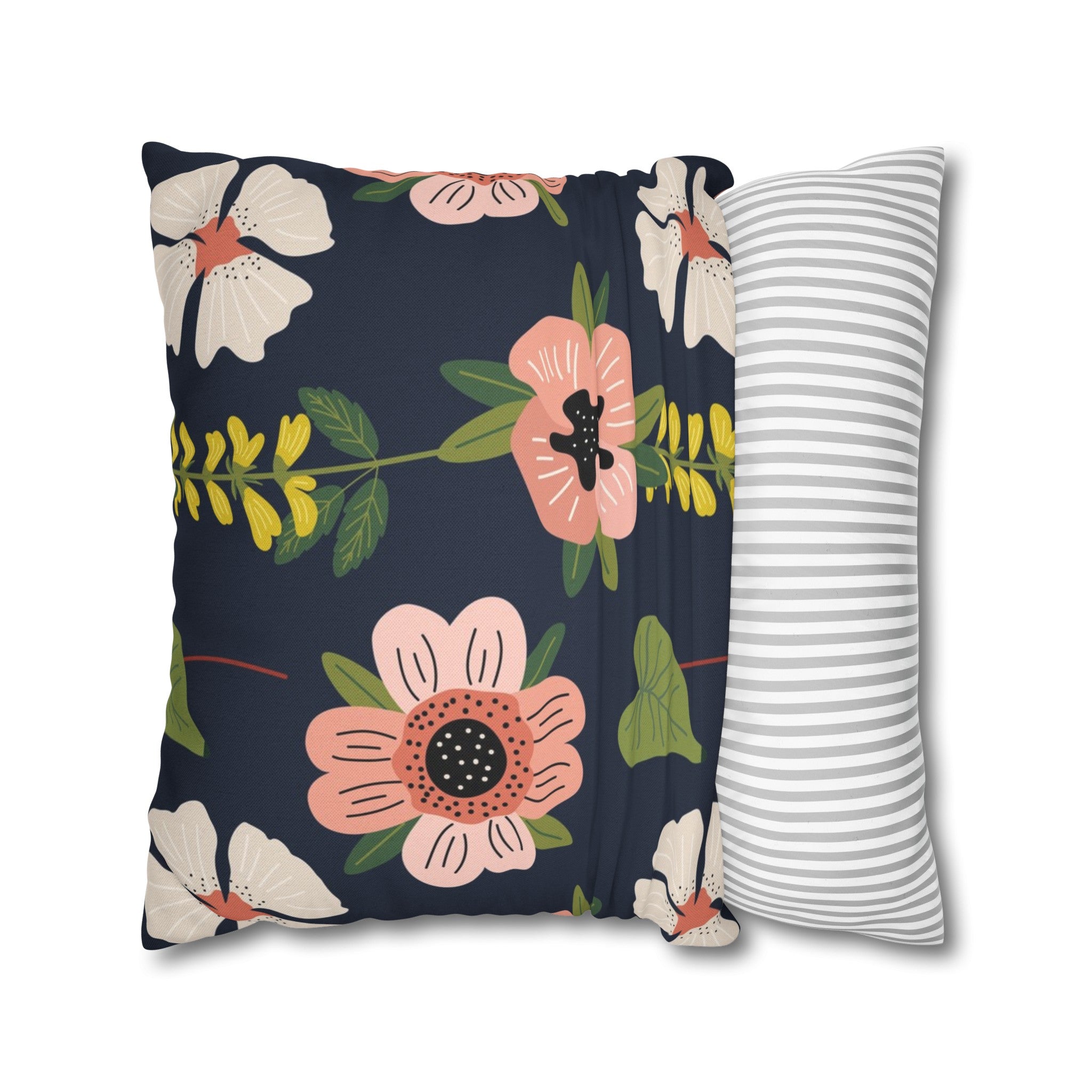 Black Floral Pattern Square Pillow Case - Spun Polyester Square Pillow - Home Decor - Couch Pillows - Throw Pillow - Patio Furniture