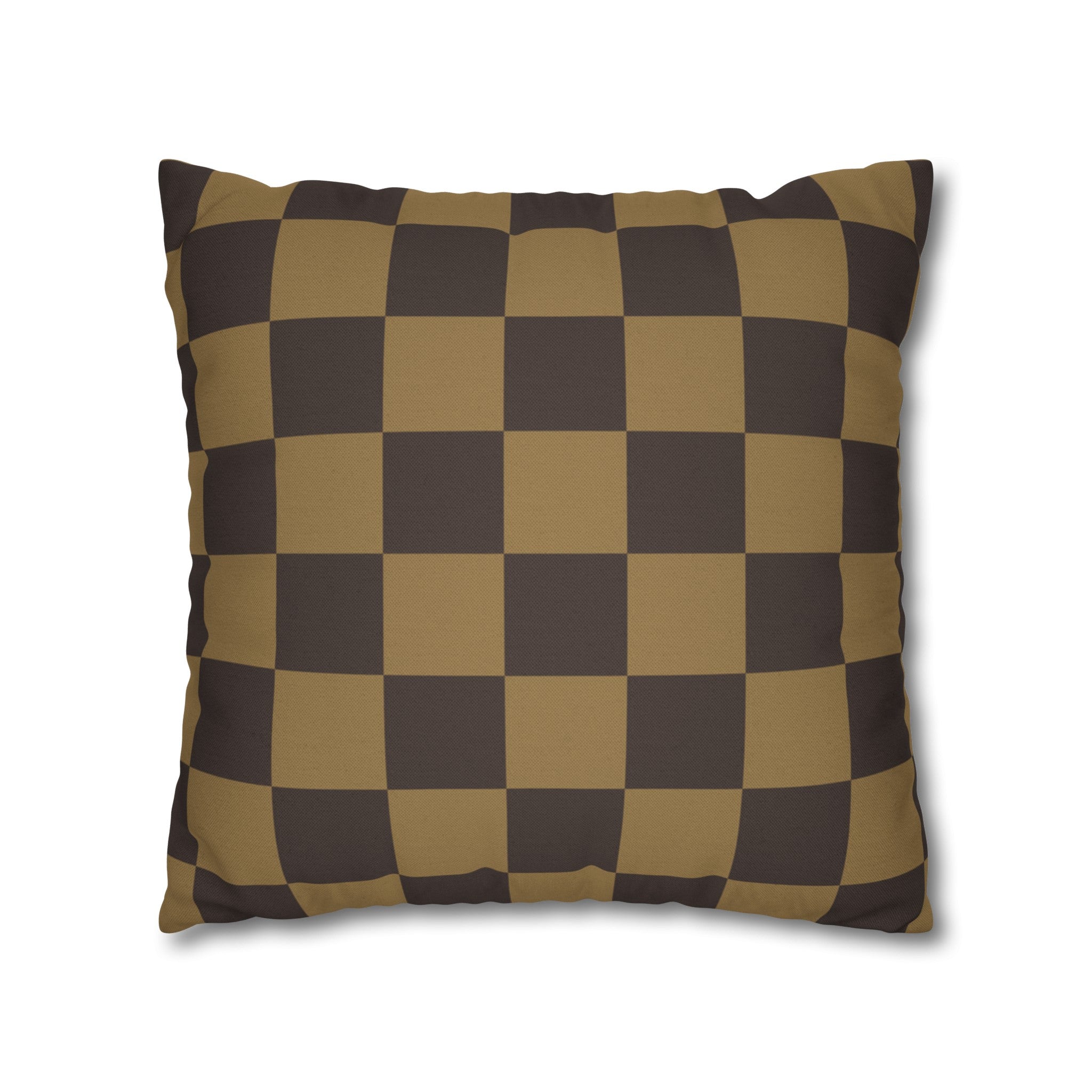 Checker Board Pattern Square Pillow Case - Brown and Caramel Spun Polyester Square Pillow - Home Décor - Couch Pillows - Modern Pattern