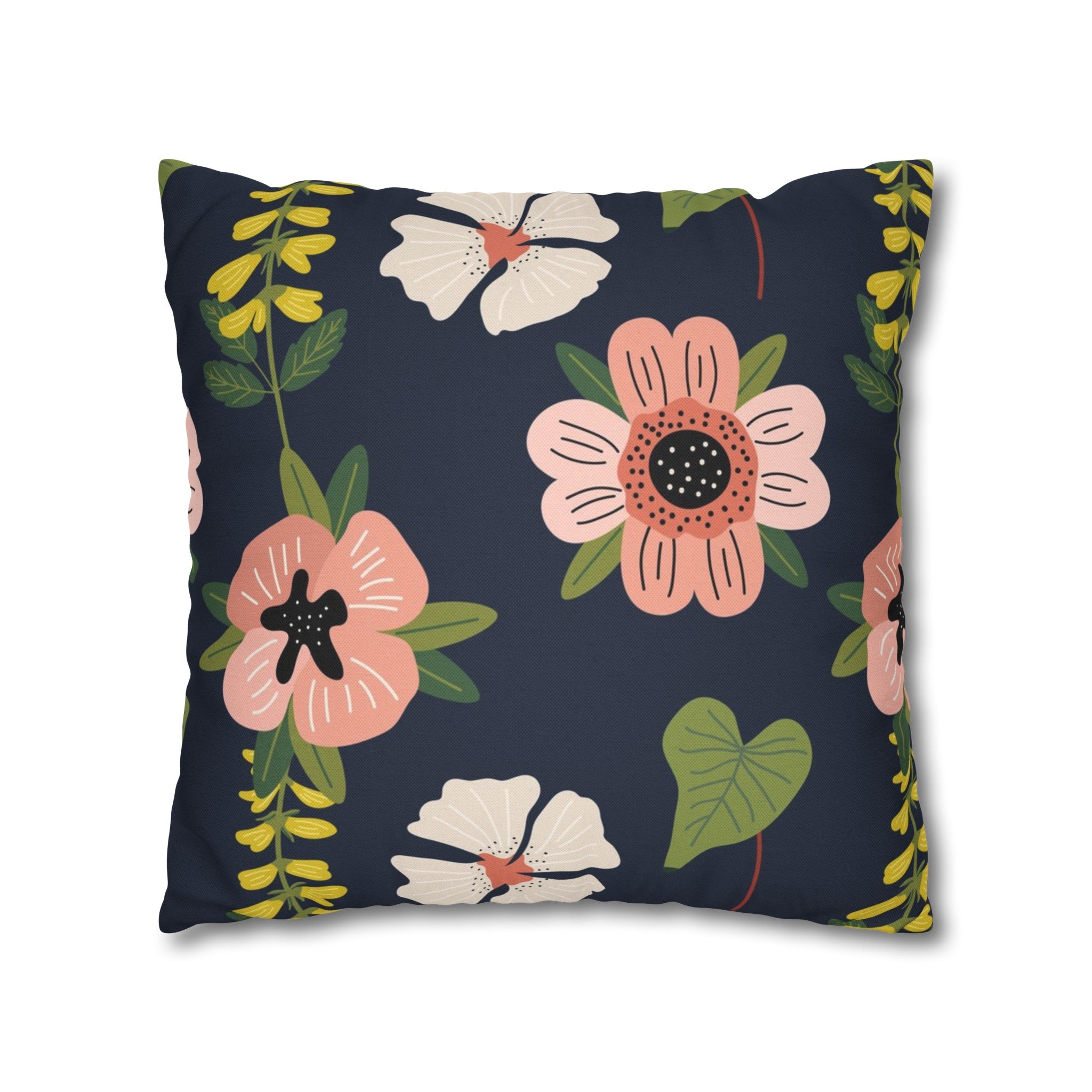 Black Floral Pattern Square Pillow Case - Spun Polyester Square Pillow - Home Decor - Couch Pillows - Throw Pillow - Patio Furniture