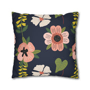 Black Floral Pattern Square Pillow Case - Spun Polyester Square Pillow - Home Decor - Couch Pillows - Throw Pillow - Patio Furniture