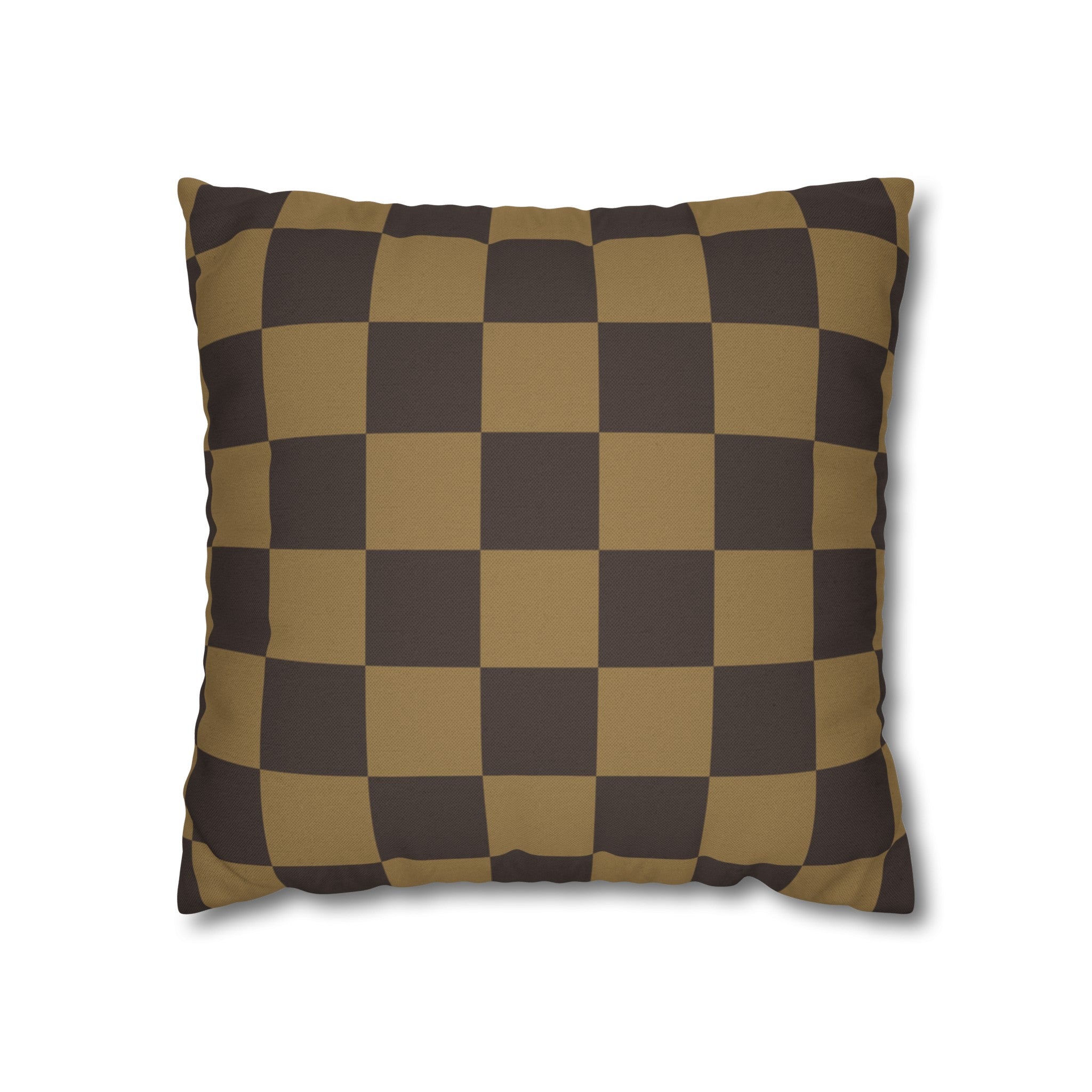 Checker Board Pattern Square Pillow Case - Brown and Caramel Spun Polyester Square Pillow - Home Décor - Couch Pillows - Modern Pattern