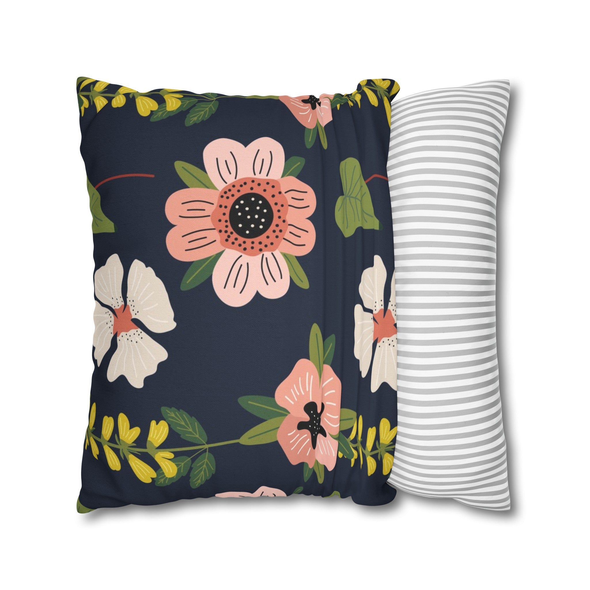 Black Floral Pattern Square Pillow Case - Spun Polyester Square Pillow - Home Decor - Couch Pillows - Throw Pillow - Patio Furniture