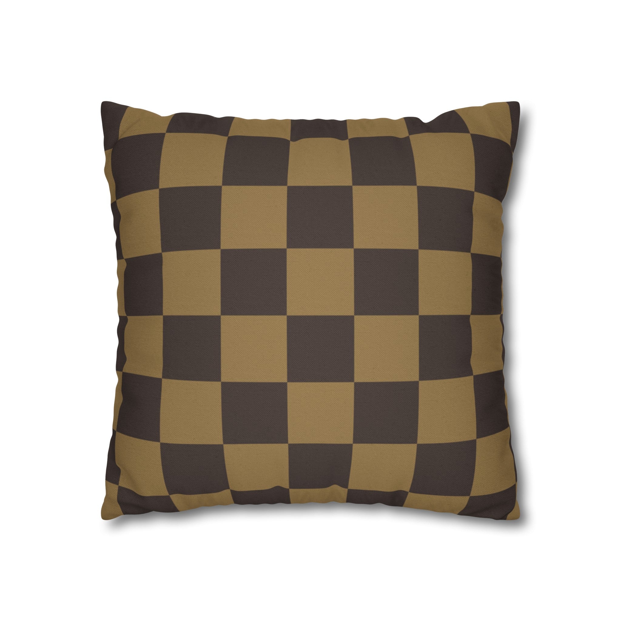 Checker Board Pattern Square Pillow Case - Brown and Caramel Spun Polyester Square Pillow - Home Décor - Couch Pillows - Modern Pattern