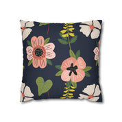 Black Floral Pattern Square Pillow Case - Spun Polyester Square Pillow - Home Decor - Couch Pillows - Throw Pillow - Patio Furniture