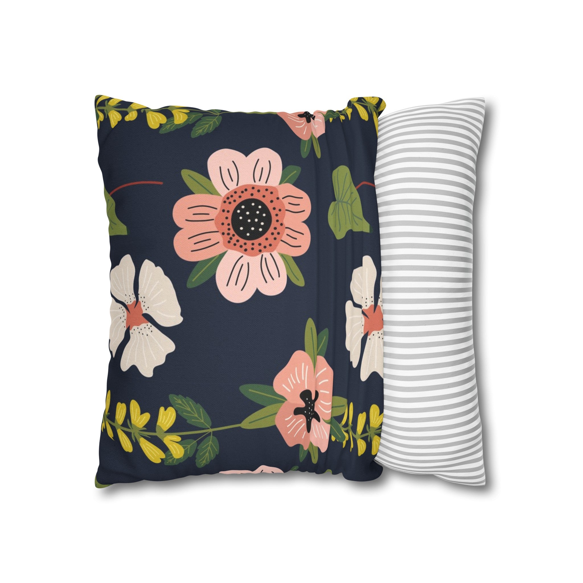 Black Floral Pattern Square Pillow Case - Spun Polyester Square Pillow - Home Decor - Couch Pillows - Throw Pillow - Patio Furniture