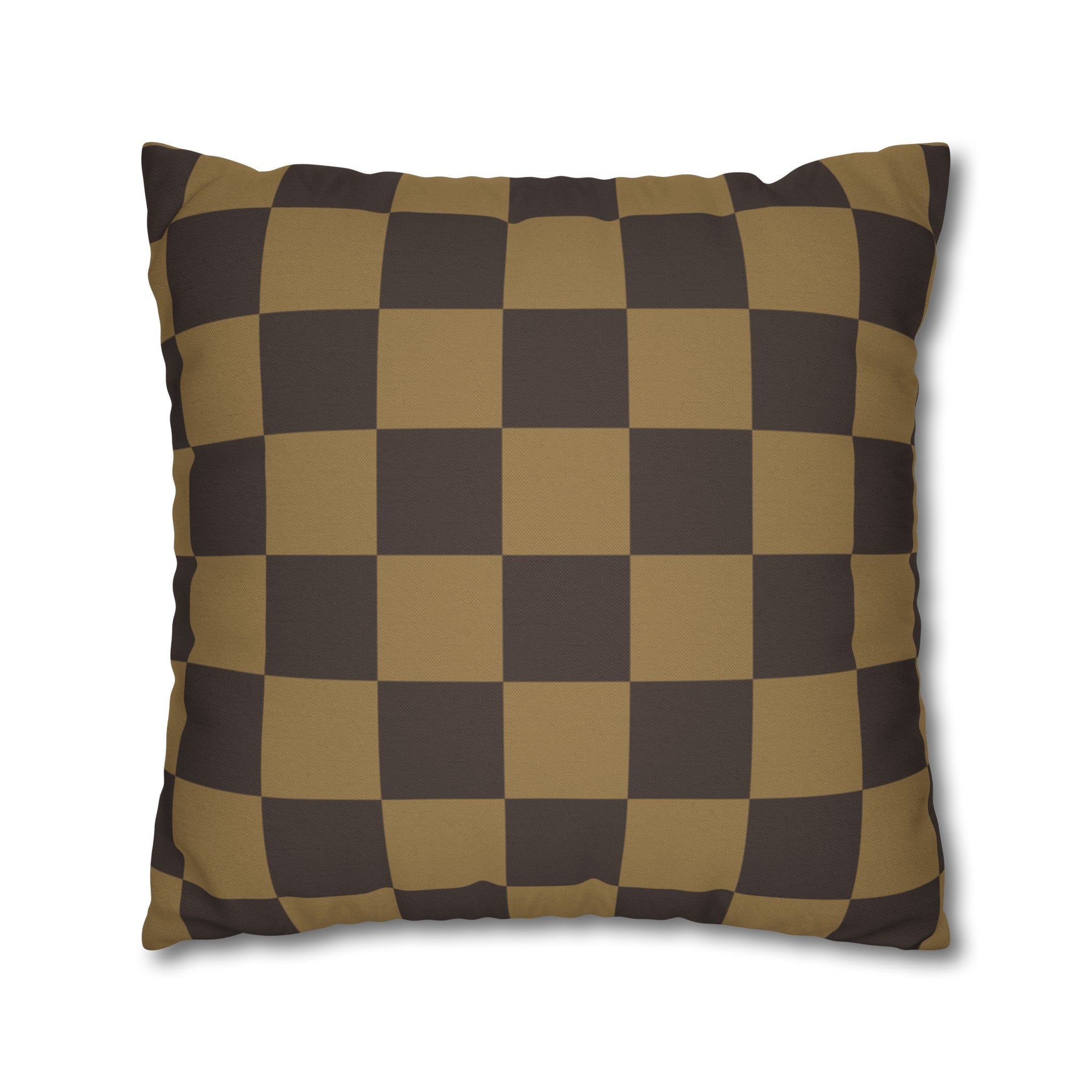 Checker Board Pattern Square Pillow Case - Brown and Caramel Spun Polyester Square Pillow - Home Décor - Couch Pillows - Modern Pattern