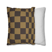 Checker Board Pattern Square Pillow Case - Brown and Caramel Spun Polyester Square Pillow - Home Décor - Couch Pillows - Modern Pattern