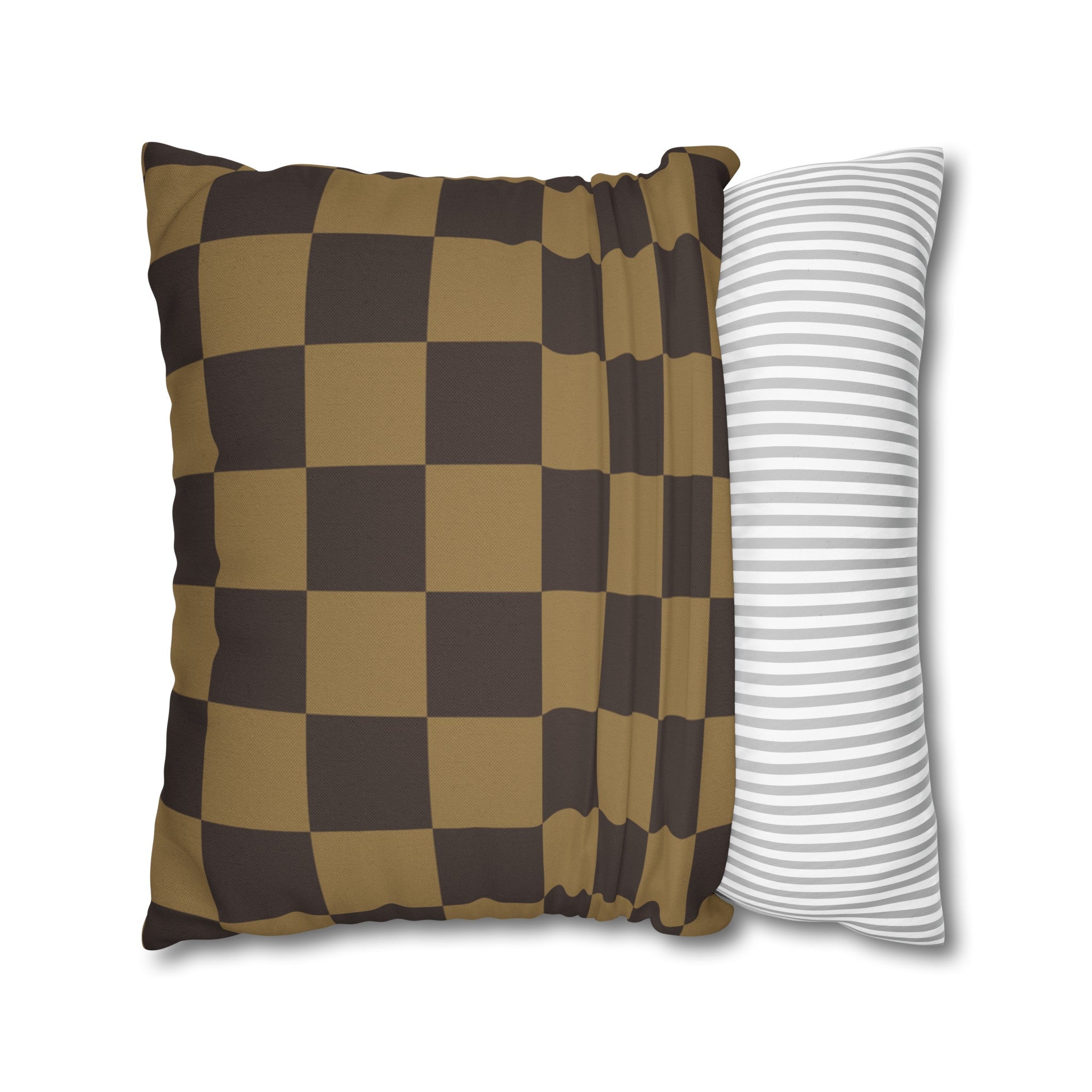 Checker Board Pattern Square Pillow Case - Brown and Caramel Spun Polyester Square Pillow - Home Décor - Couch Pillows - Modern Pattern