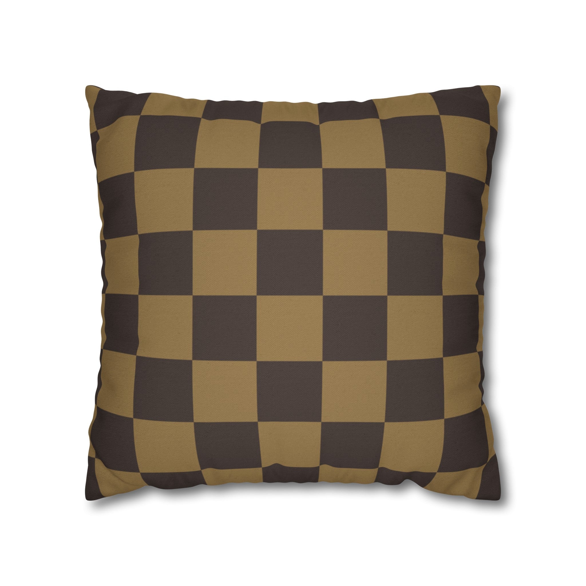 Checker Board Pattern Square Pillow Case - Brown and Caramel Spun Polyester Square Pillow - Home Décor - Couch Pillows - Modern Pattern