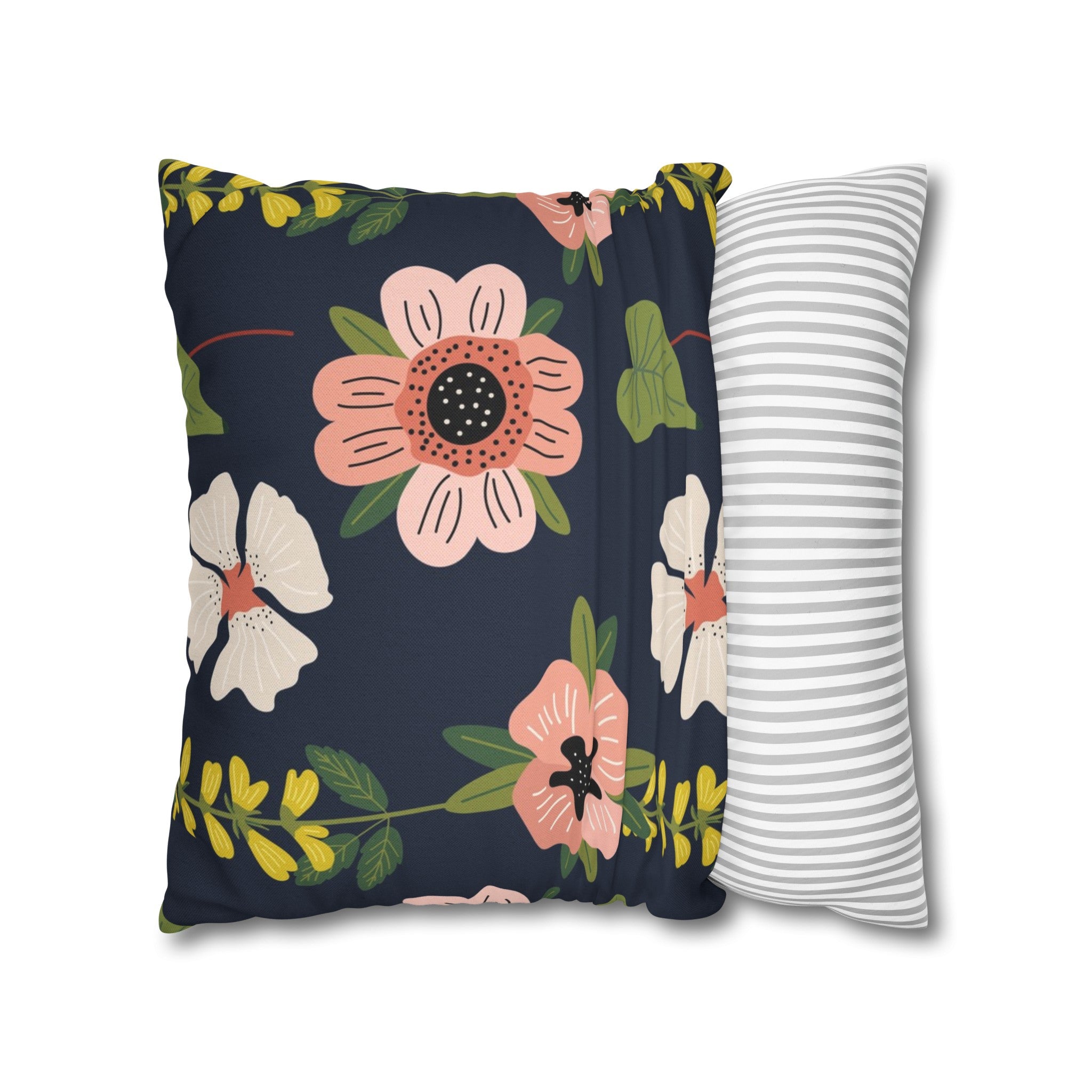 Black Floral Pattern Square Pillow Case - Spun Polyester Square Pillow - Home Decor - Couch Pillows - Throw Pillow - Patio Furniture