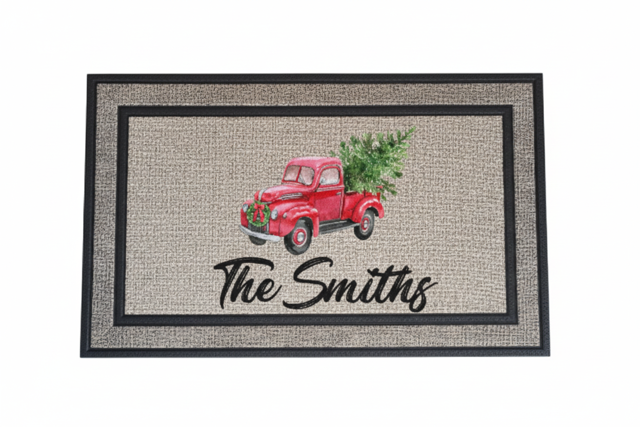 Vintage Truck With Tree Door Mat