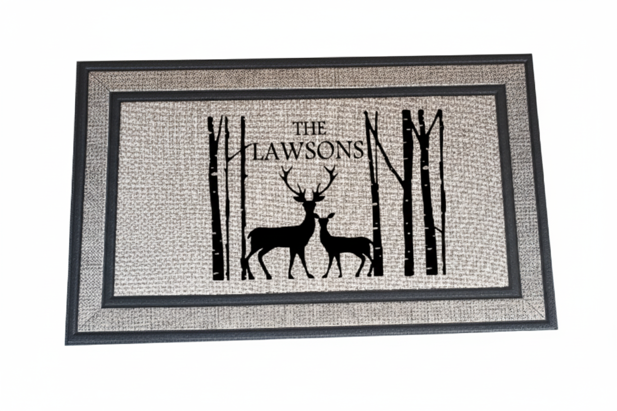 Woodland Deer Door Mat With Personalized Name