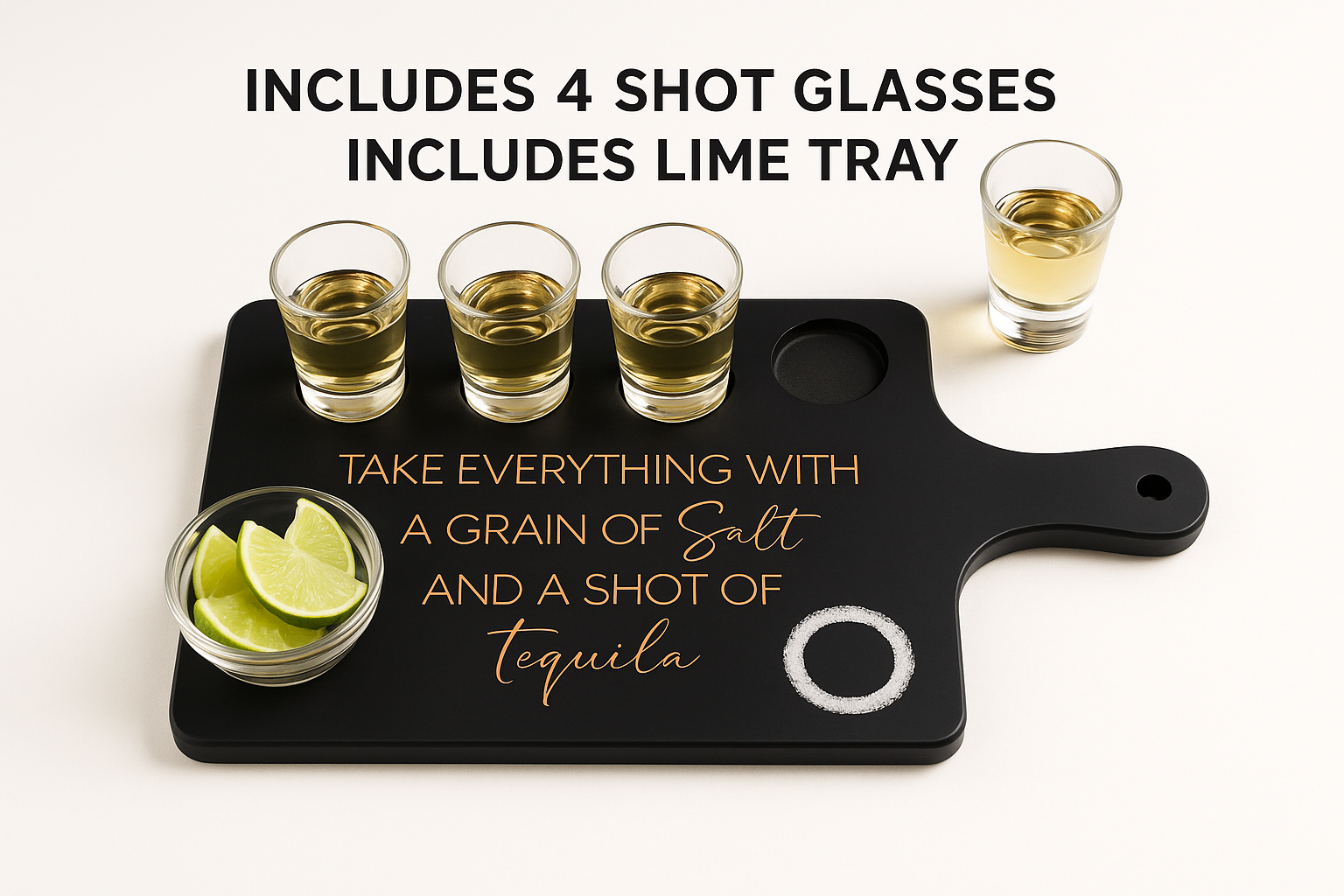 Personalized Tequila Flight Board with Handle and Shot Glasses - charcuterie and cutting board