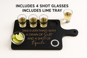 Personalized Tequila Flight Board with Handle and Shot Glasses - charcuterie and cutting board