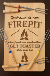 Smores Cutting Board and Personalized Roasting Sticks Kit