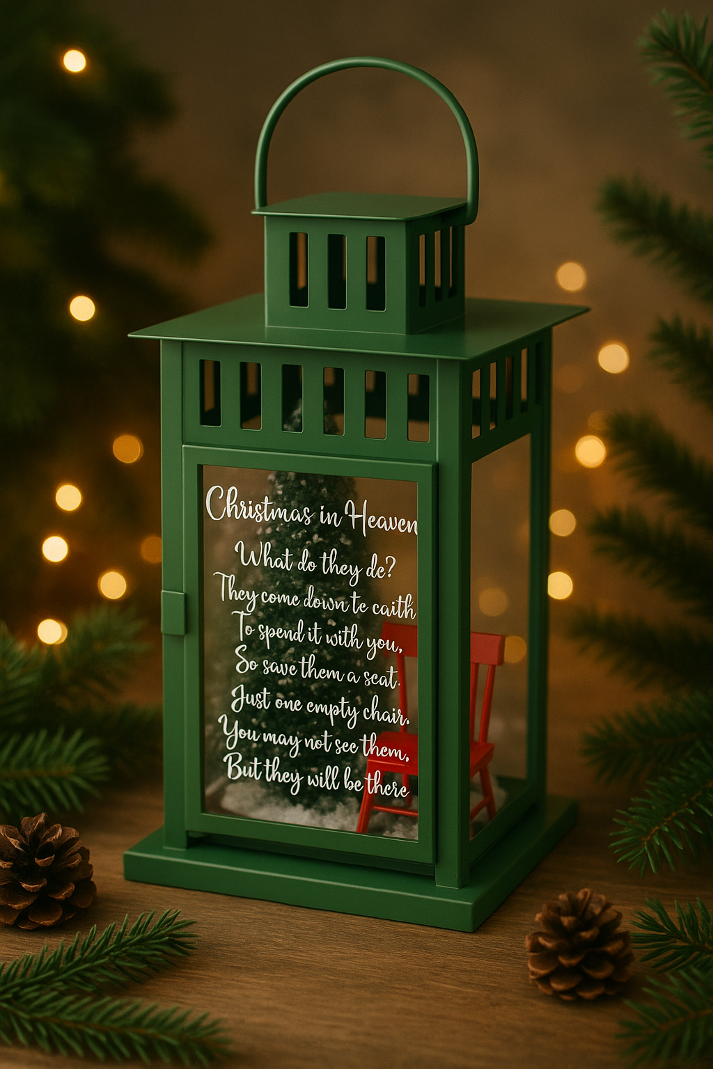 Christmas in Heaven Lantern - Christmas Memorial Lantern - Single and Double Chair Options