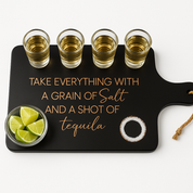 Personalized Tequila Flight Board with Handle and Shot Glasses - charcuterie and cutting board