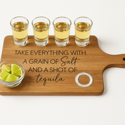 Personalized Tequila Flight Board with Handle and Shot Glasses - charcuterie and cutting board