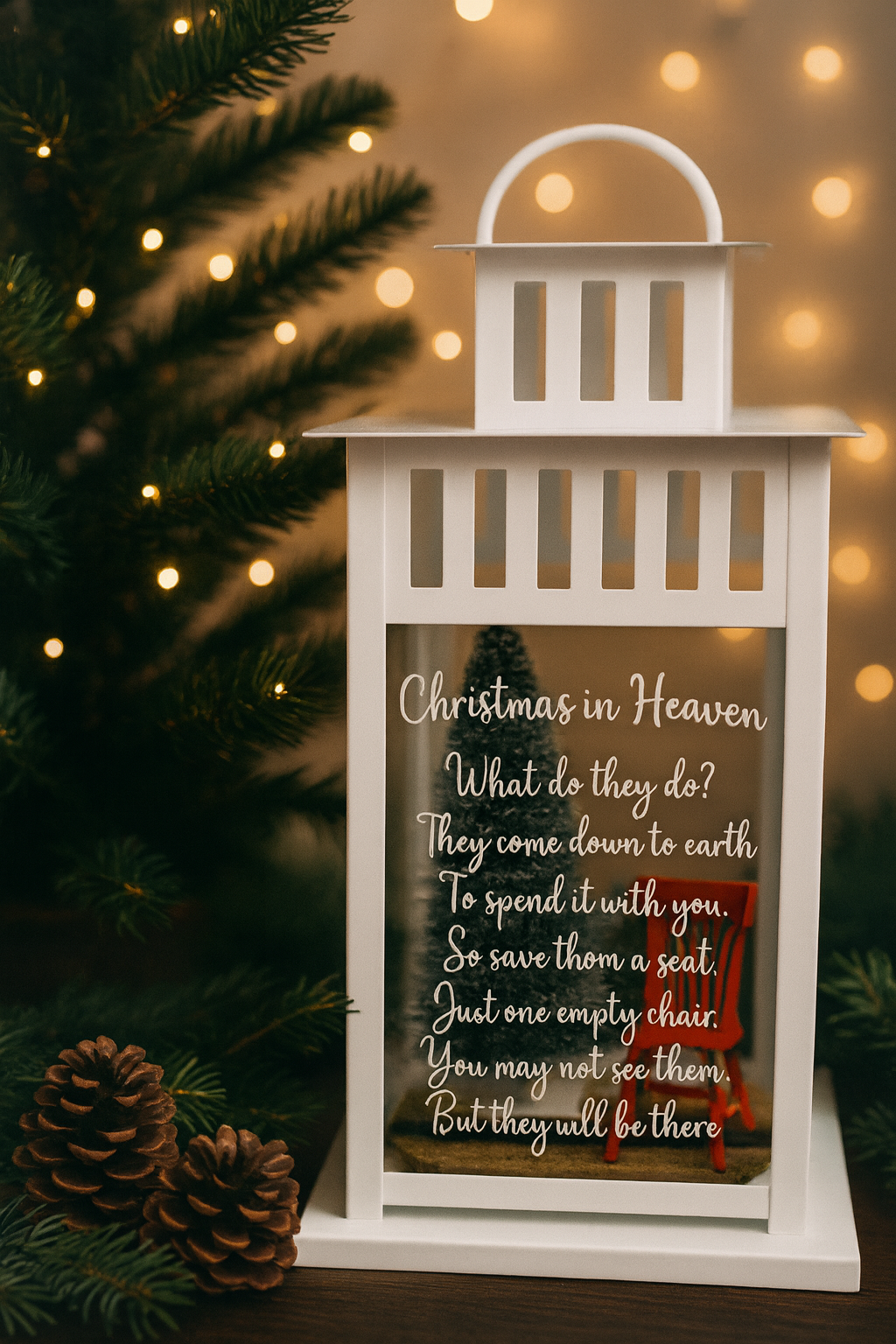 Christmas in Heaven Lantern - Christmas Memorial Lantern - Single and Double Chair Options
