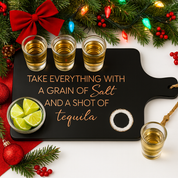 Personalized Tequila Flight Board with Handle and Shot Glasses - charcuterie and cutting board