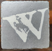 Wyoming Steamboat Laser Engraved Slate Coaster, Set of 4, Bucking Horse, Equality State, State of Woming