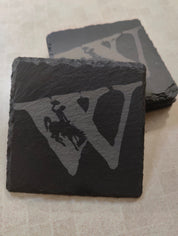 Wyoming Bucking Horse Slate Coaster Set | Set of 4 Steamboat EngravedSlate Coaster Set | Wyoming Cowboys | Drink Coaster | Table Decor
