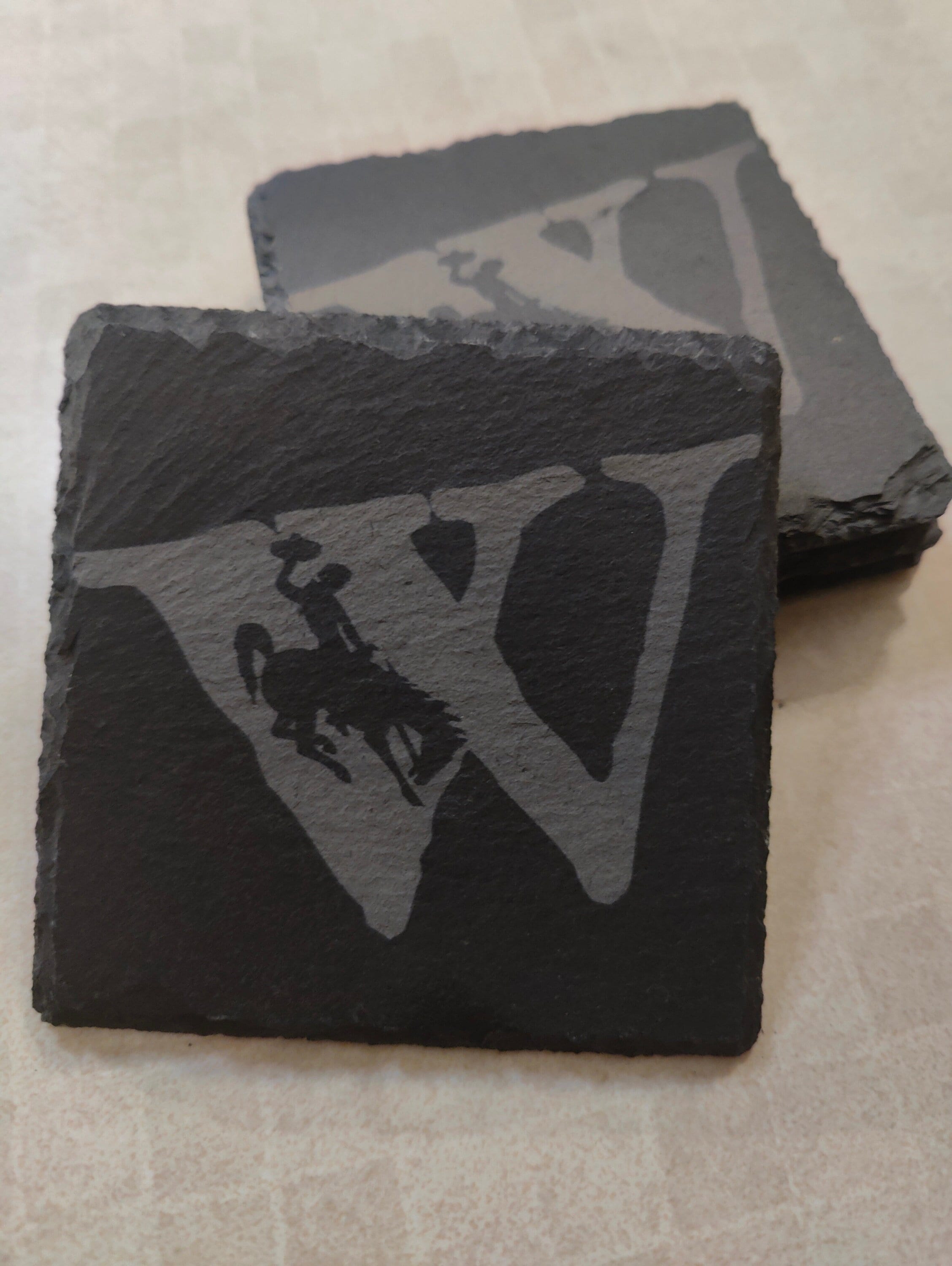Wyoming Bucking Horse Slate Coaster Set | Set of 4 Steamboat EngravedSlate Coaster Set | Wyoming Cowboys | Drink Coaster | Table Decor