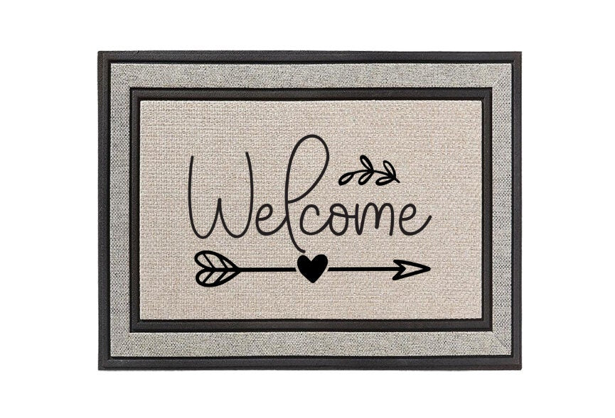 Welcome Doormat with Heart and Arrow Design