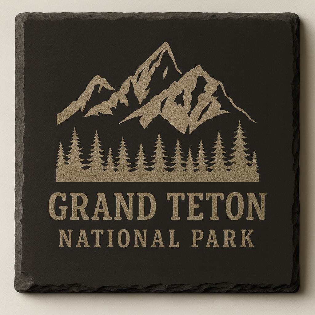 Grand Teton National Park Slate Coaster – Natural Stone Drink Coaster with Trees | Rustic Home Decor | Gift for National Parks