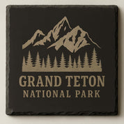 Grand Teton National Park Slate Coaster – Natural Stone Drink Coaster with Trees | Rustic Home Decor | Gift for National Parks