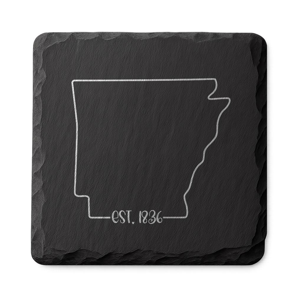 Arkansas Slate Coasters 4x4 Laser Engraved Stone Drink Coasters Arkansas Home Décor Natural State Established 1836 Gift Set
