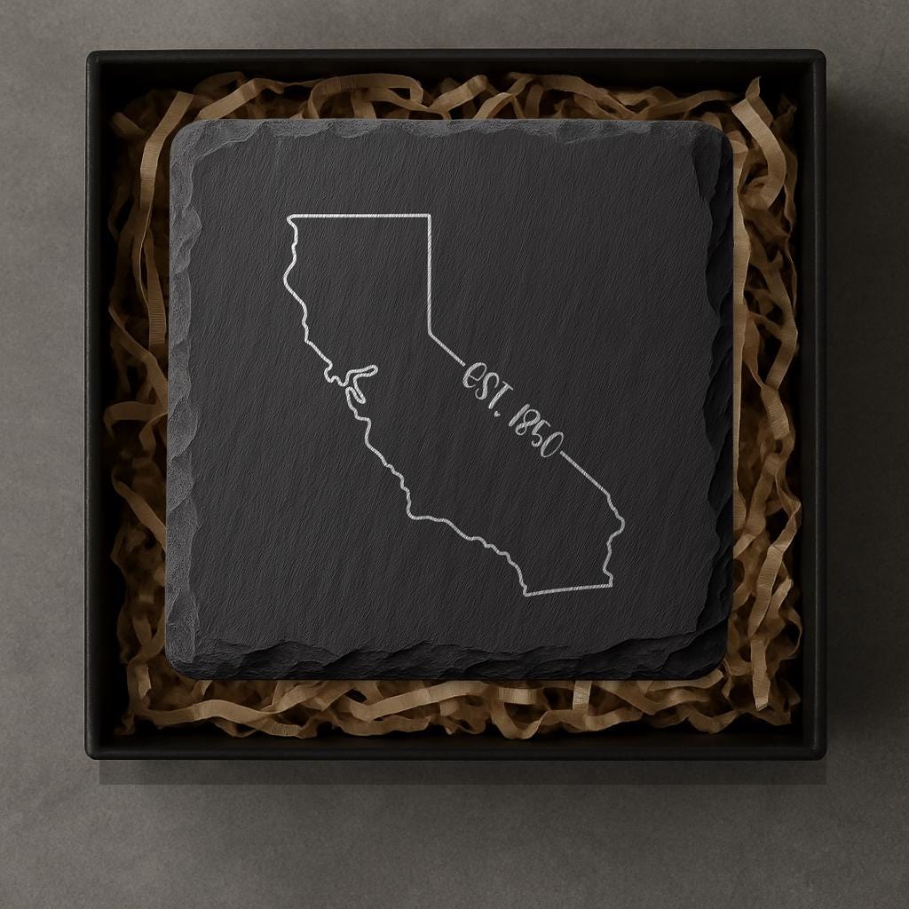 California Slate Coasters 4x4 Laser Engraved Stone Drink Coasters California Home Décor Golden State Established 1850 Gift