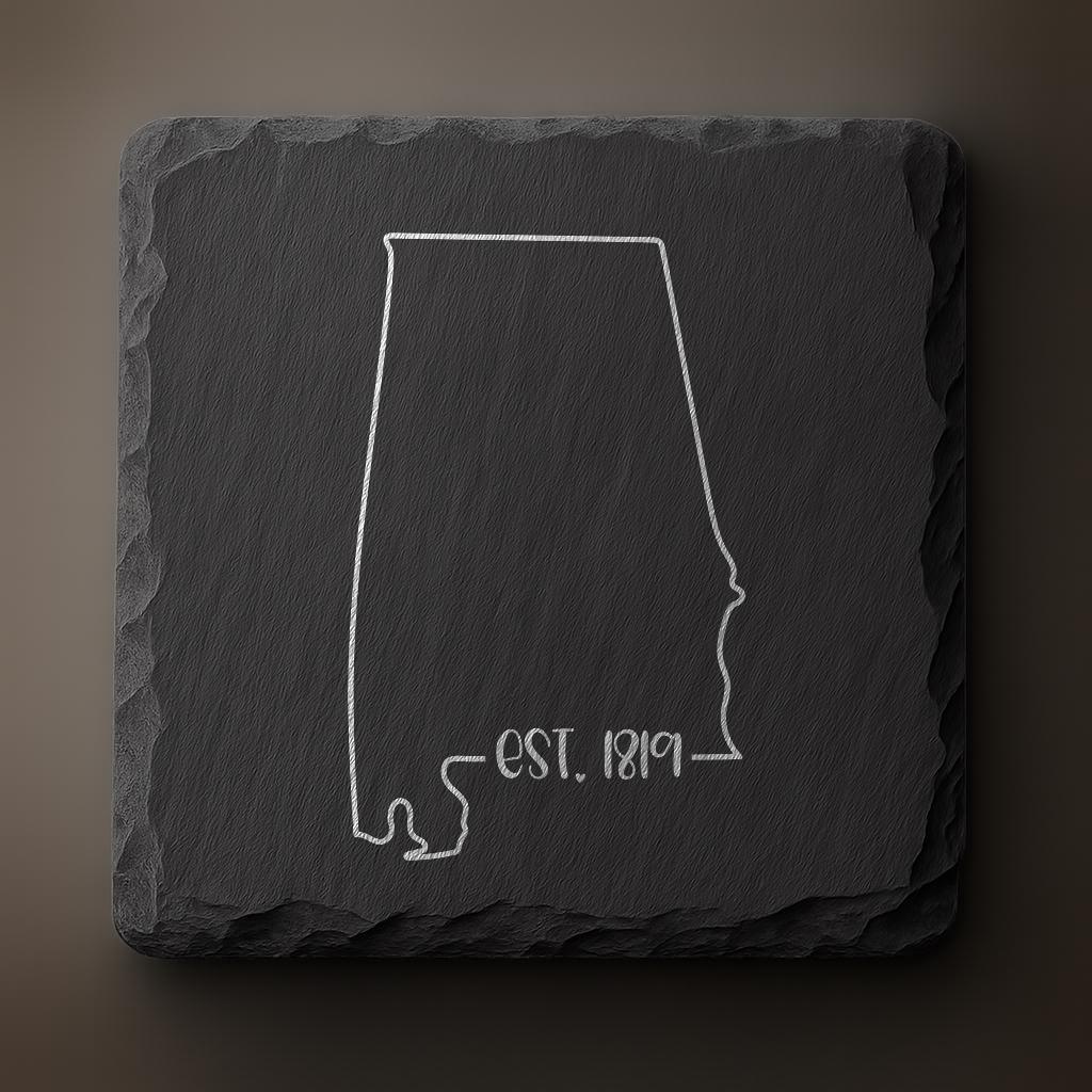 Alabama Slate Coasters 4x4 Laser Engraved Stone Drink Coasters Alabama Home Decor Heart of Dixie Established 1819 Gift