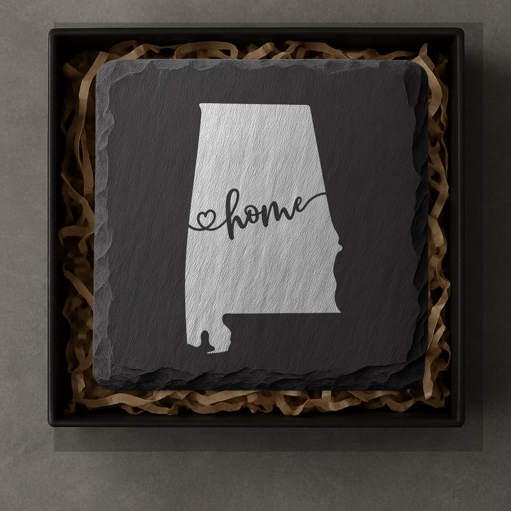 Alabama Slate Coasters 4x4 Laser Engraved Stone Drink Coasters Alabama Home Decor Heart of Dixie Established 1819 Gift