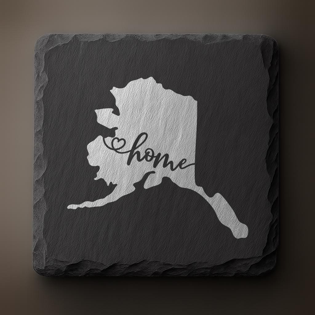 Alaska Slate Coasters 4x4 Laser Engraved Stone Drink Coasters Alaska Home Décor Last Frontier Established 1959 Gift