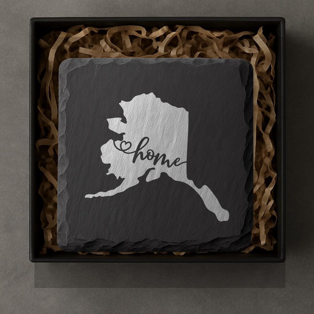 Alaska Slate Coasters 4x4 Laser Engraved Stone Drink Coasters Alaska Home Décor Last Frontier Established 1959 Gift