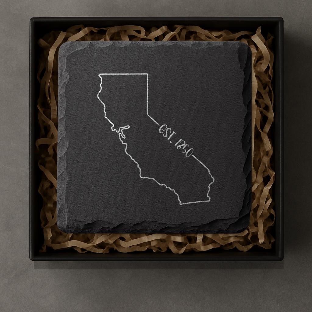 California Slate Coasters 4x4 Laser Engraved Stone Drink Coasters California Home Décor Golden State Established 1850 Gift