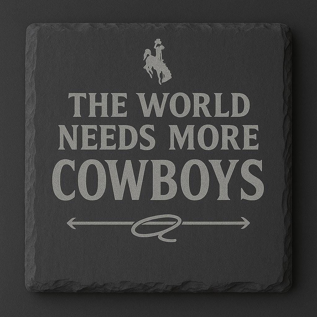 University of Wyoming Slate Coaster – "The World Needs More Cowboys" | Laser Engraved | Rustic Cowboy Gift - UW