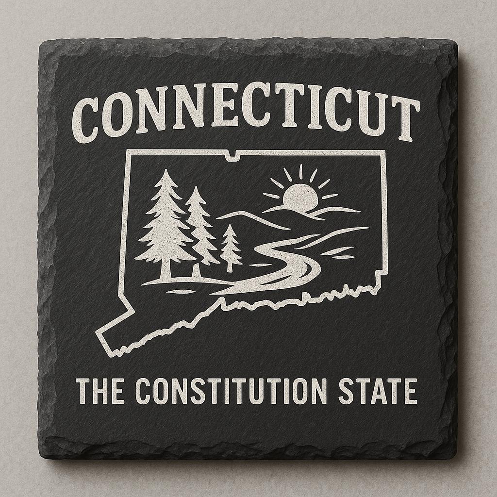 Connecticut Slate Coasters 4x4 Laser Engraved Stone Drink Coasters Connecticut Home Décor Constitution State Established 1788 Gift