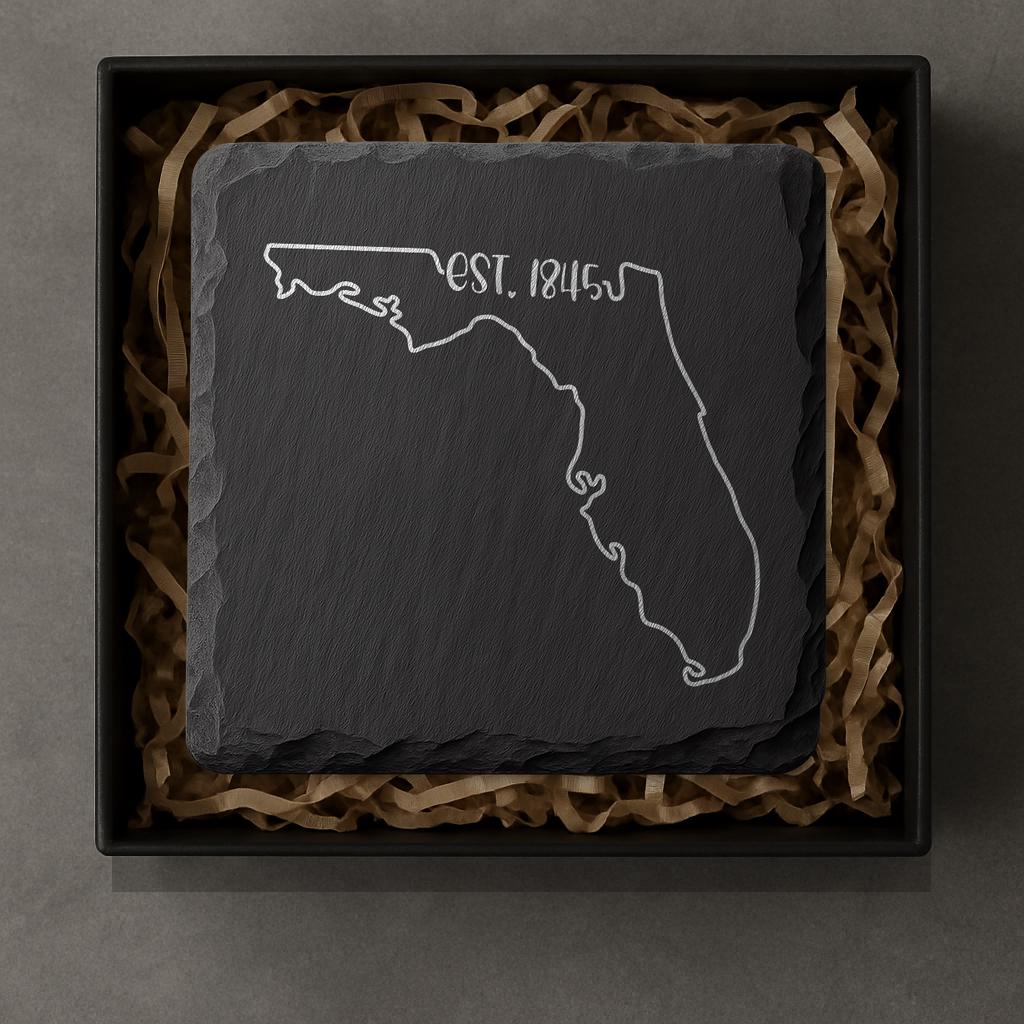 Florida Slate Coasters 4x4 Laser Engraved Stone Drink Coasters Florida Home Décor Sunshine State Established 1845 Gift
