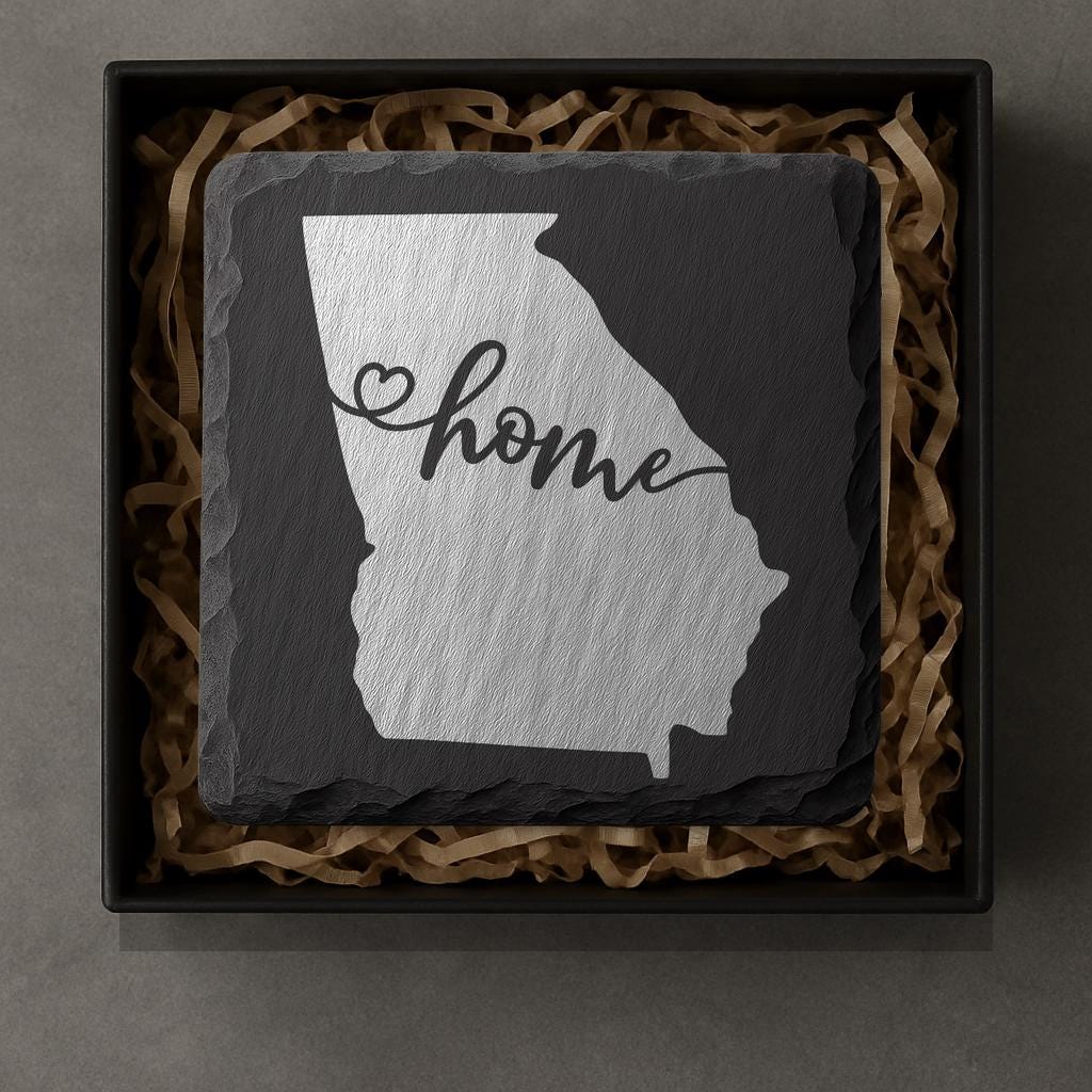 Georgia Slate Coasters 4x4 Laser Engraved Stone Drink Coasters Georgia Home Décor Peach State Established 1788 Gift