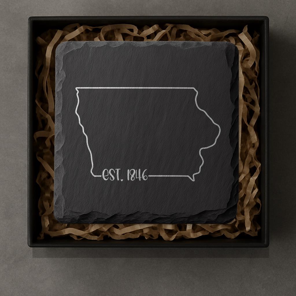 Iowa Slate Coasters 4x4 Laser Engraved Stone Drink Coasters Iowa Home Decor Hawkeye State Established 1846 Gift