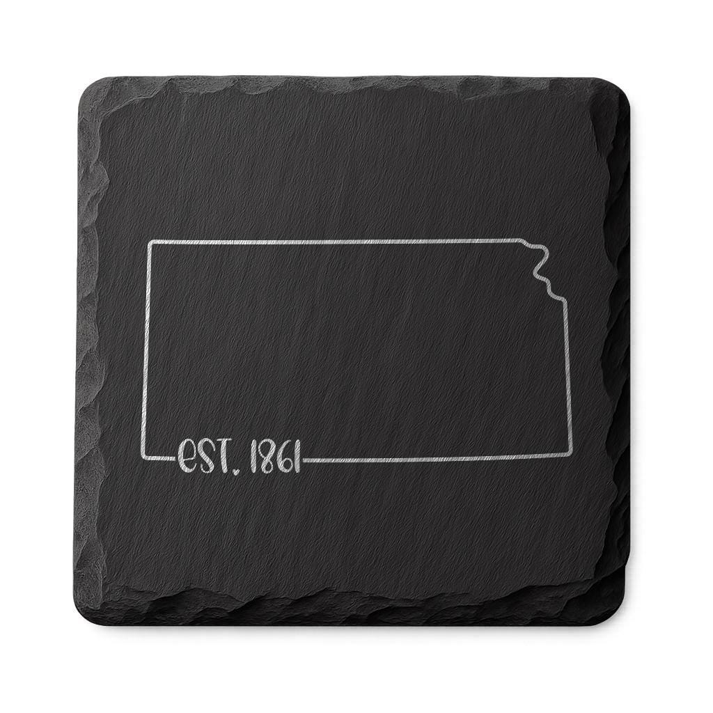 Kansas Slate Coasters 4x4 Laser Engraved Stone Drink Coasters Kansas Home Décor Sunflower State Established 1861 Gift